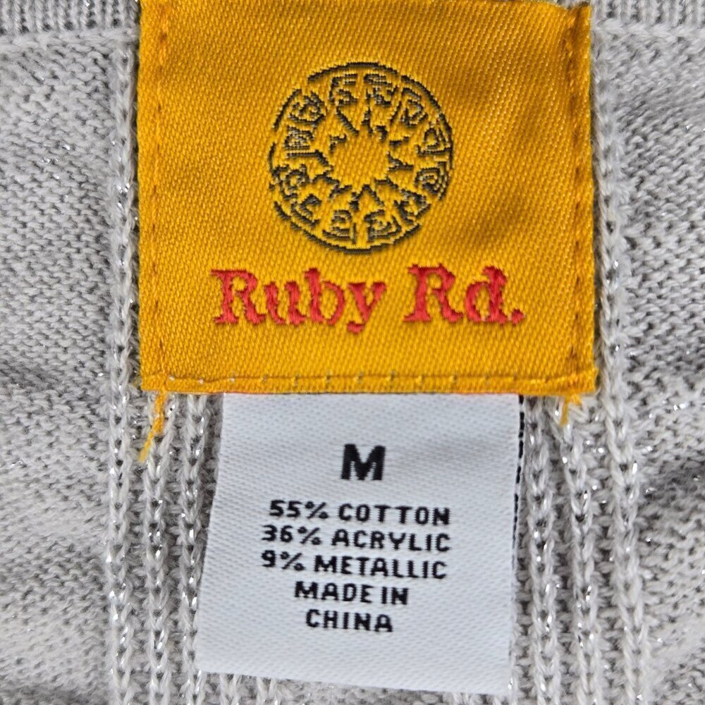 Ruby Rd Size Medium Silver Metallic Ribed Cardigan Button Front Knit Sweater - Picture 9 of 11